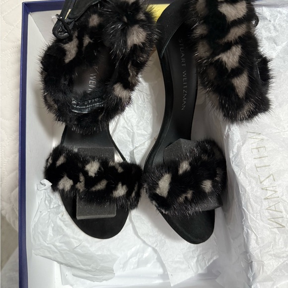 Stuart Weitzman Shoes - Stuart Weitzman Black and Gray Fur Sandals
